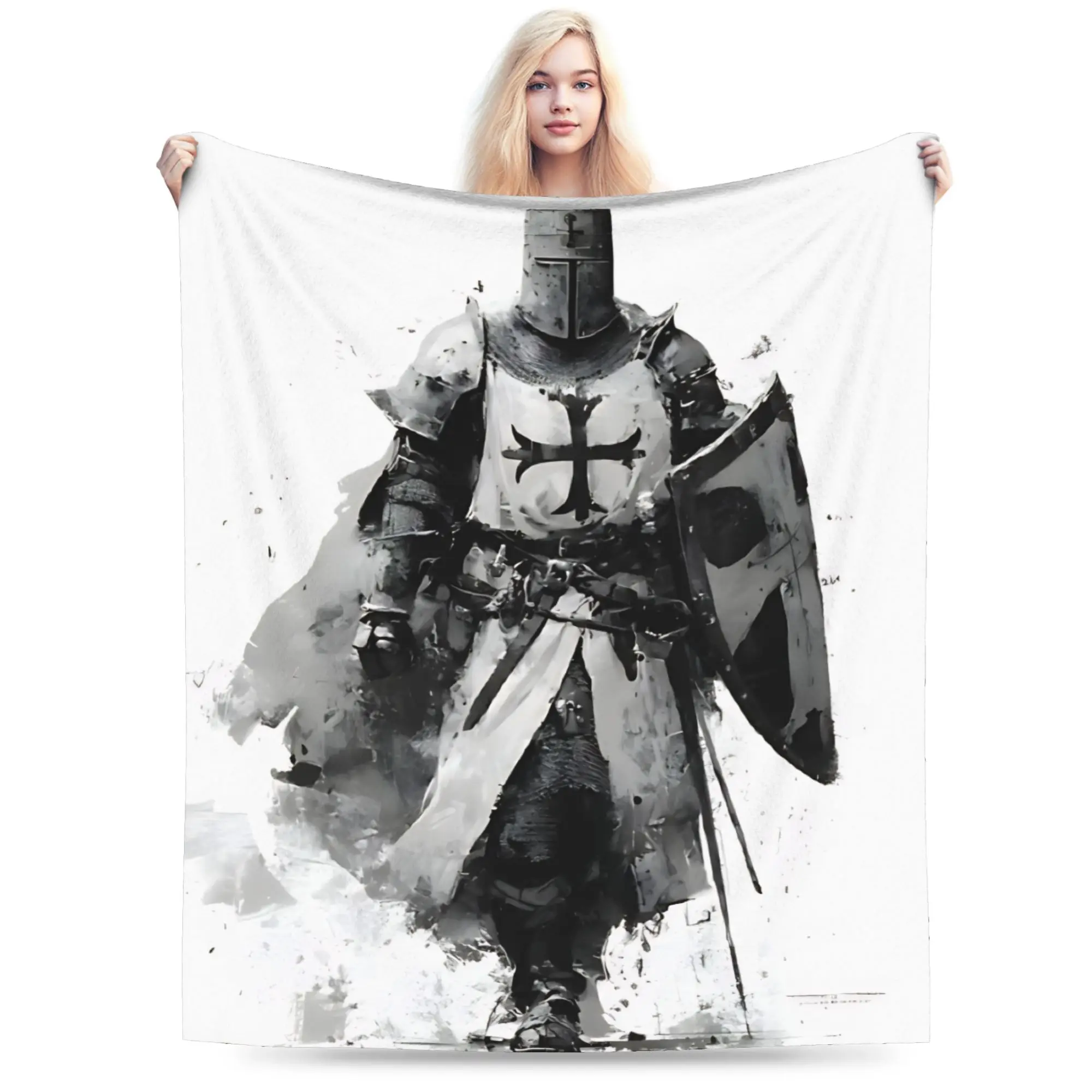 Knights Templar Cross Art Plush Blankets Flannel Throw Blanket For Couch Chair Sofa Bed Soft Custom Quality Bedspread Gift