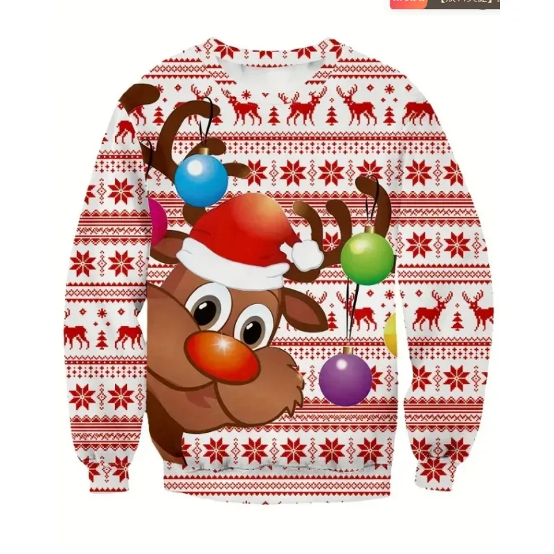 

Men's round neck sweaters related to various reindeer and Christmas, 2026 new ugly men's tops, comfortable and warm