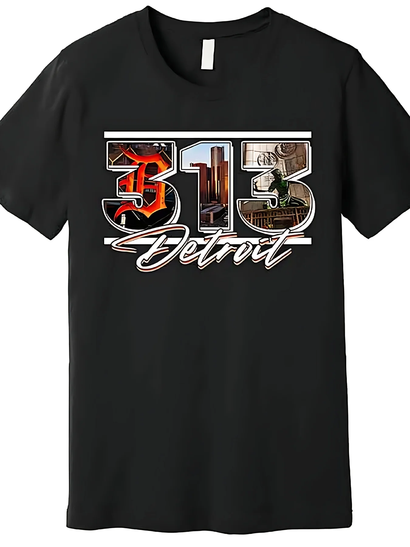 Detroit City Spirit High-Quality T-Shirt | Fun Men's Short-Sleeved Pattern, Black, Round Neck, Stretchable Fabric