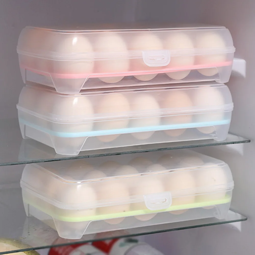 15Grid Egg Storage Box Egg Box Tray With Lid Drawer Kitchen Household Egg Tray Storage Box Dispenser Refrigerator Egg Holder