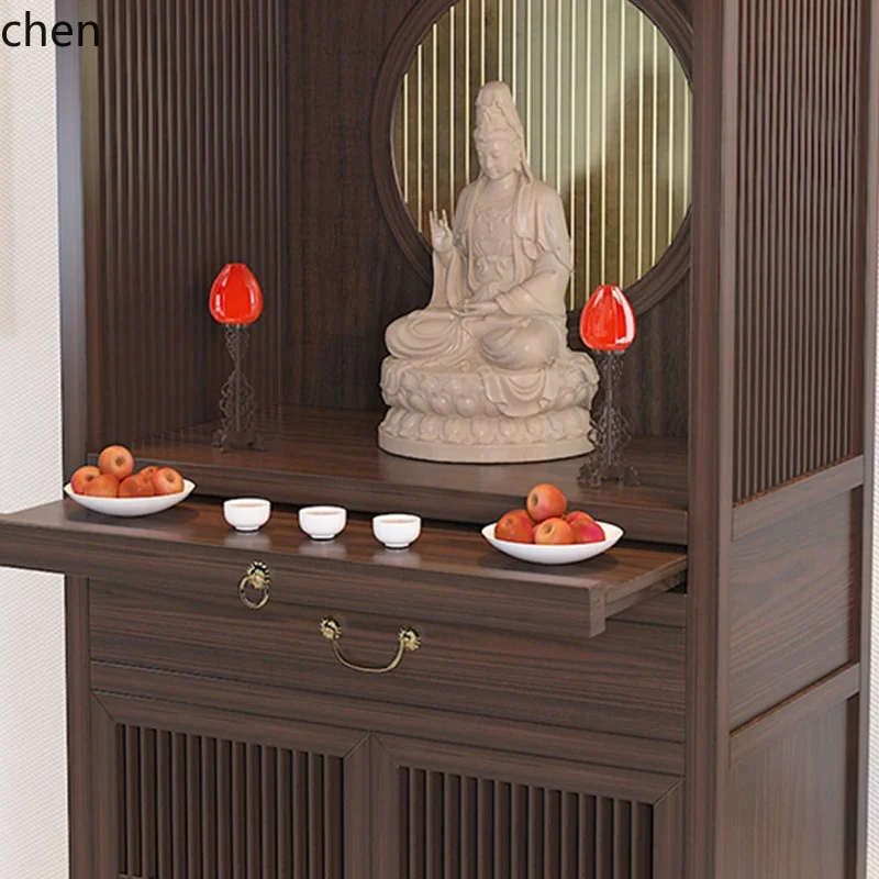 solid wood  niche vertical cabinet, ebony wood Buddhist cabinet, God of Wealth Guanyin offering , modern offering table