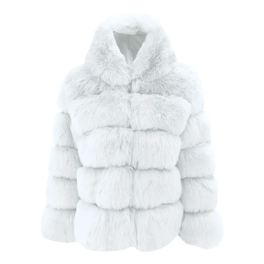 Women Faux Mink Winter Hooded Faux Jacket Warm Thick Outerwear Jacket Full Sleeve Gift Women