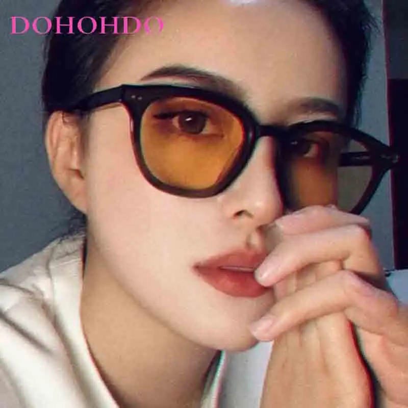 DOHOHDO New Rivet Cat Eye Frame Sunglasses Men Women Gray Orange Lens UV400 Protection Eyewear Fashion Design Gafas De Sol UV400