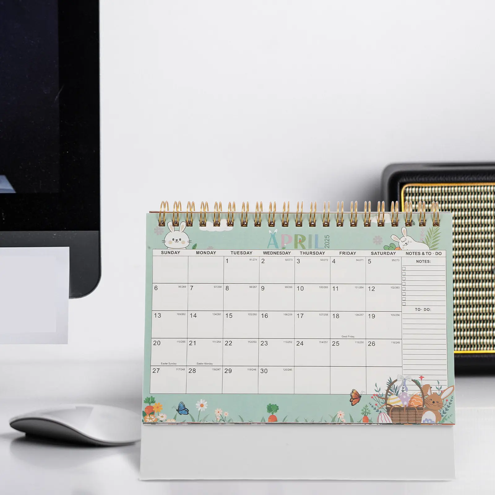 

Настольный календарь 2025: Перекидной бумажный календарь с металлической пружиной, вращение на 360 градусов, планировщик на академический год, декор для офиса и дома