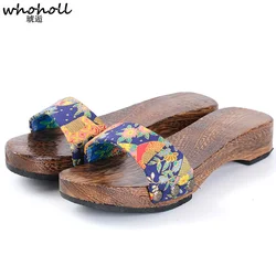 WHOHOLL-zuecos de Kimono para mujer, con cuñas sandalias de verano, zapatillas antideslizantes de interior, Cosplay tradicional japonés Geta, novedad