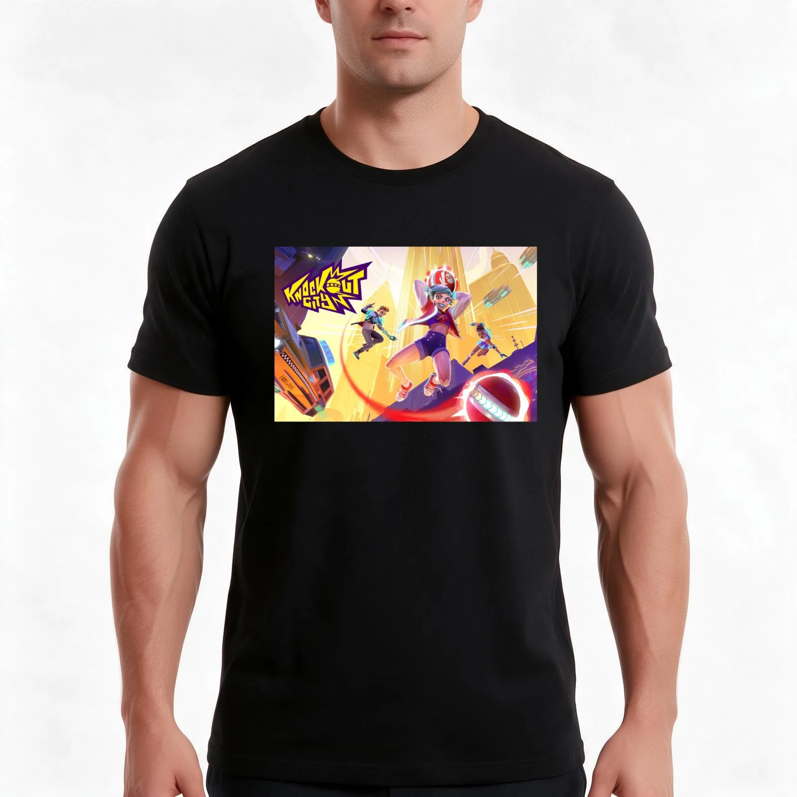 Knockout City T-Shirt, Summer Casual Cotton Tee, Oversized Streetwear Tops, Vintage Graphic Print, Loose Fit Short Sleeve