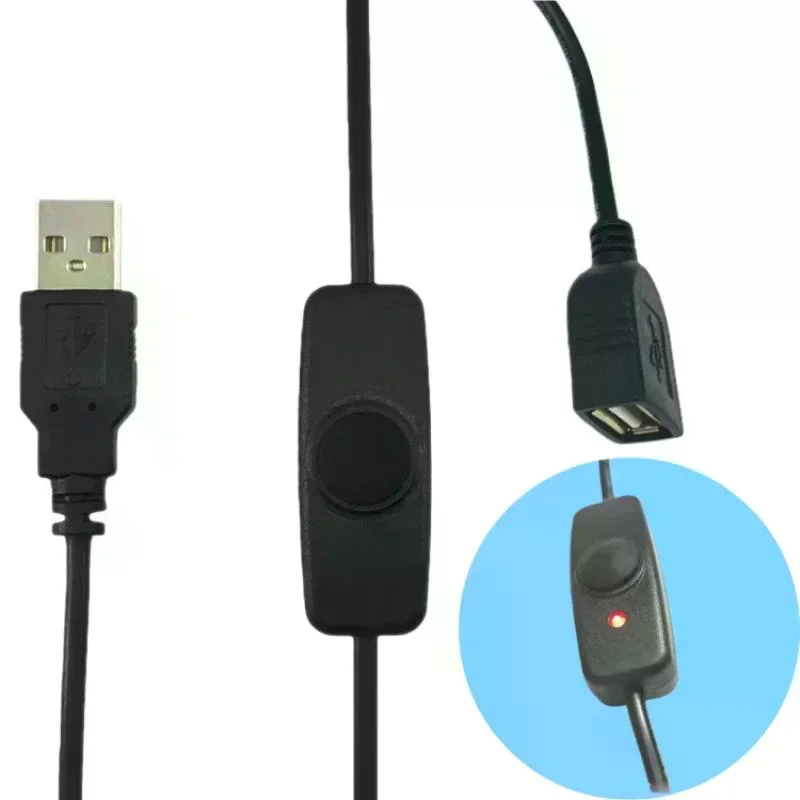 1Pcs USB Extension Cable With ON OFF Switch LED Indicator For Raspberry Pi PC USB Fan LED Lamp Data Sync USB 2.0 Extender Cord