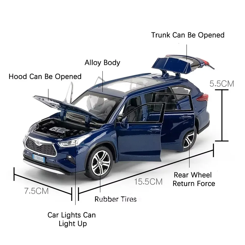 1:32 スケール カローラ ハイランダー 車モデル おもちゃ 合金ダイキャスト ミニチュア車両 音楽とライト付き ゴムタイヤ 男の子向けクリスマスプレゼント