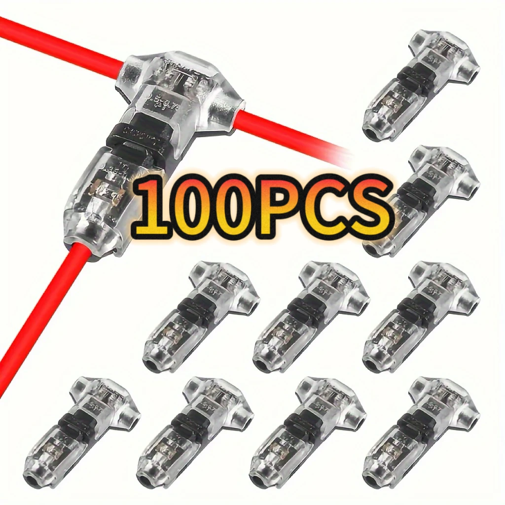 

T Type One Pin Low Voltage Wire Connector Solderless No Stripping Quick Splice ToolFree Universal Two Way Mini Terminal Joint