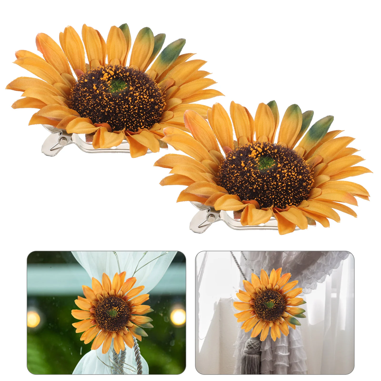 

2 Pcs Curtain Holdback Clamp Sunflower Clip Wedding Drapery Tieback Backs for Curtains