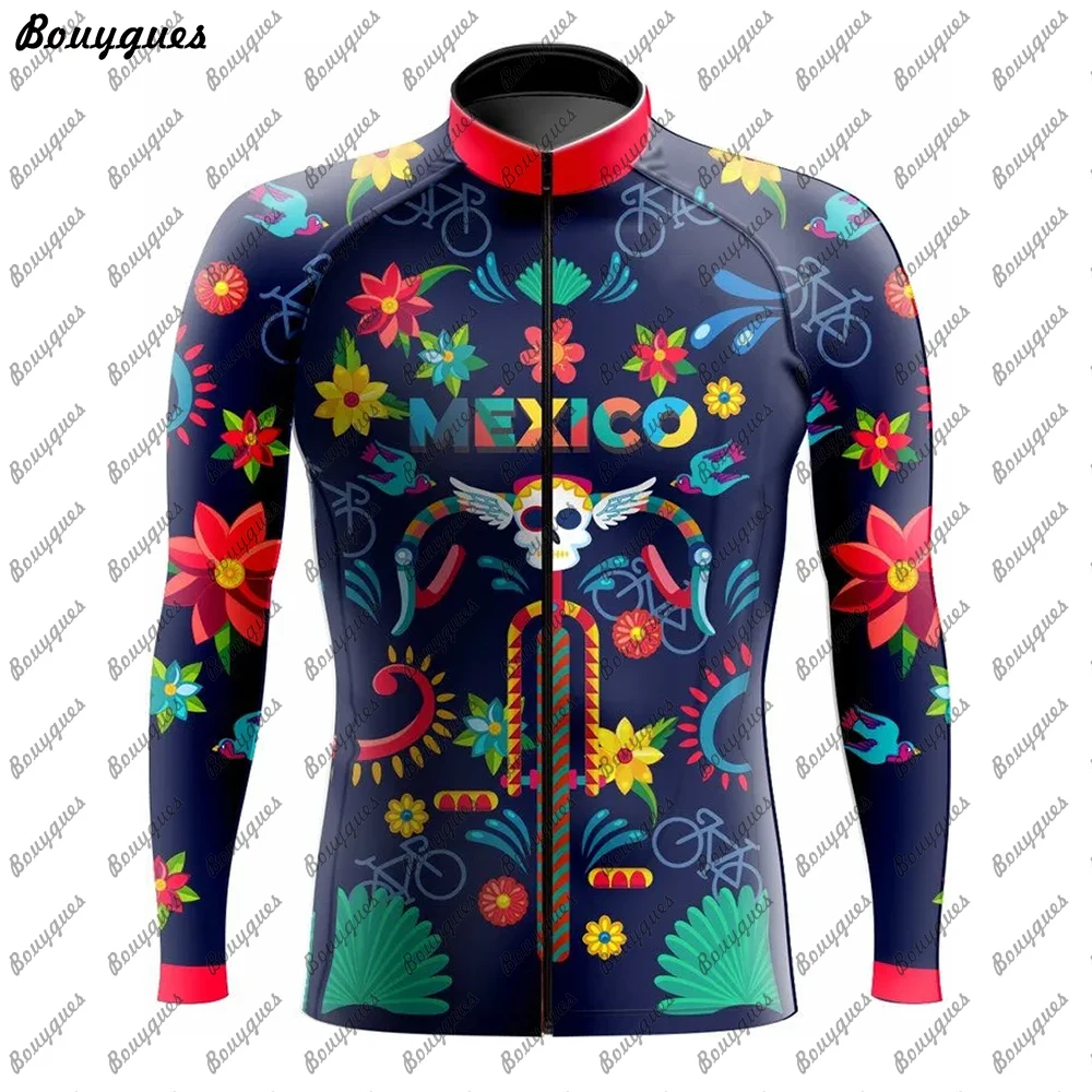 Team Pro Mexico Cycling Jersey Set Long Sleeve Mountain Bike Cycling Clothing Breathable MTB Bicycle Clothes Wear for Mans