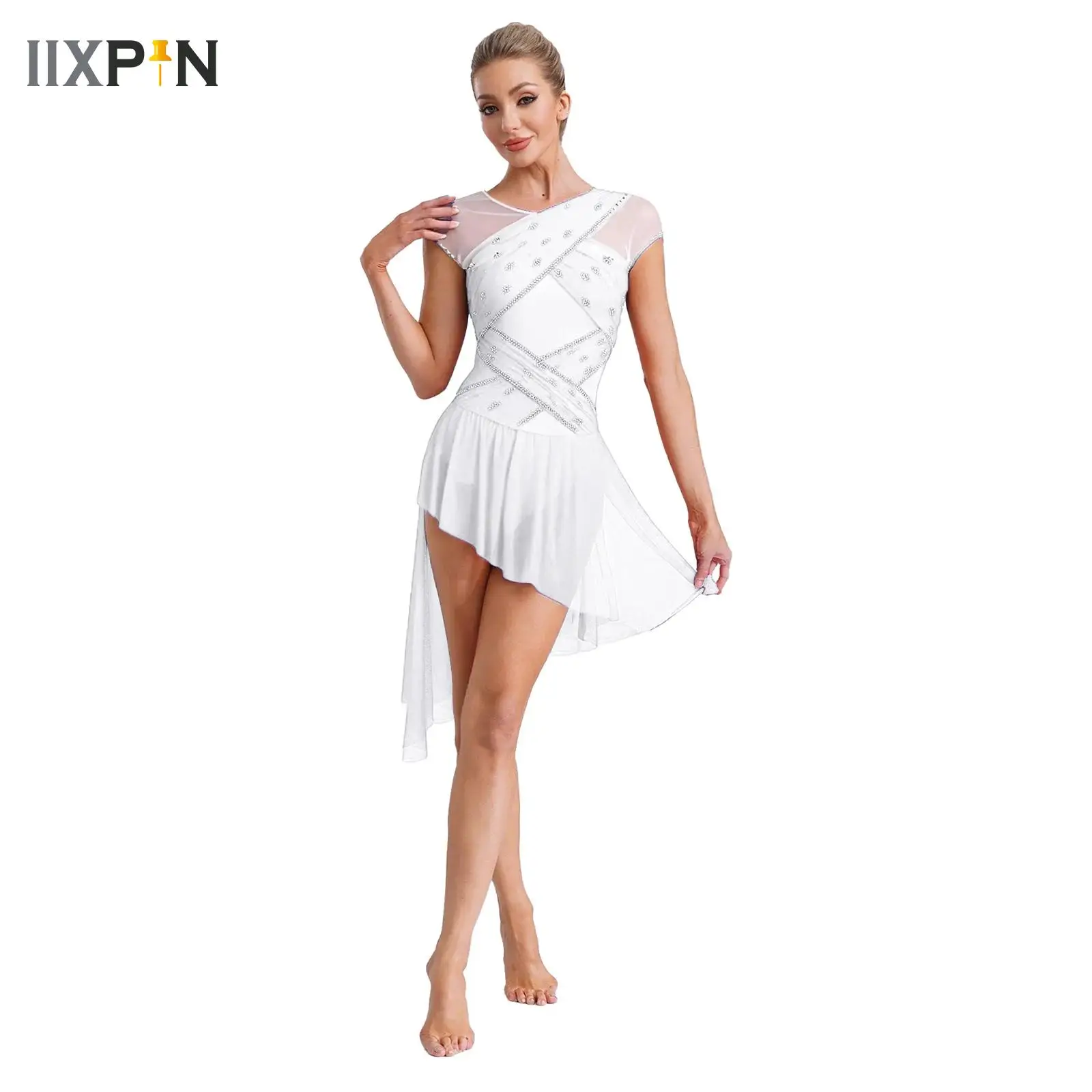 

Women Gymnastics Jersey Figure Skating Ballet Lyrical Dance Performance Costume Rhinestone Contemporary Dance Leotard Dress