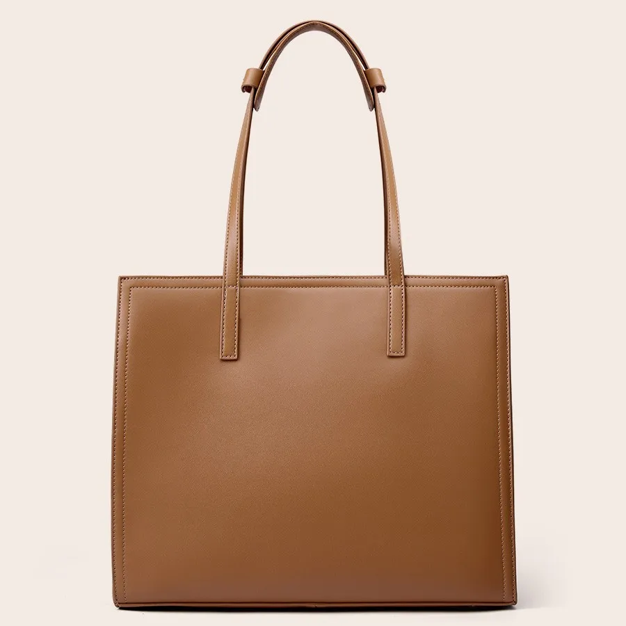 Genuine Leather Large Capacity Tote Bag Black Cowhide New Style Briefcase Computer Versatile Textured Commuter Bag