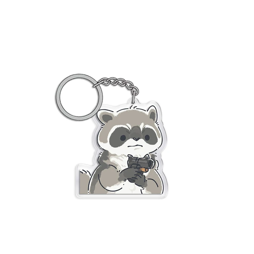 1PC Cute Raccoon Keychain Ring Cartoon Double Sided Transparent Acrylic Key Chain Animal Jewelry Accessory Gift for Women Men