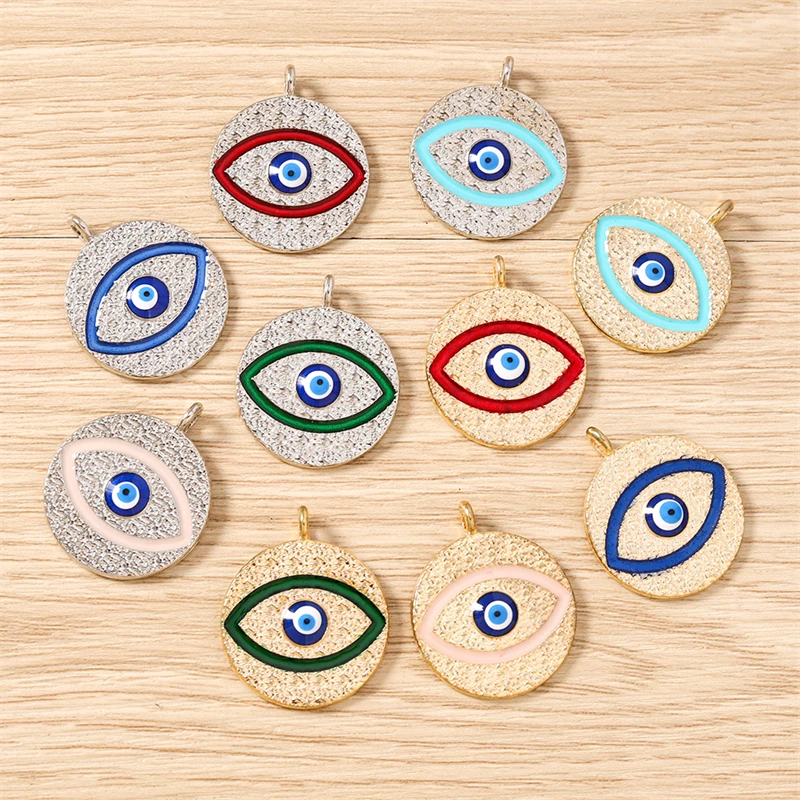 10 шт. 22x26 мм милые эмалированные металлические круглые подвески от сглаза, подвески для изготовления ювелирных изделий, серьги-капли, ожерелья, аксессуары для рукоделия