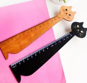 1pcs NEW Vintage Cute Lucky Cat Wooden Ruler bookmark 15 CM wood straight ruler Students' DIY Tools