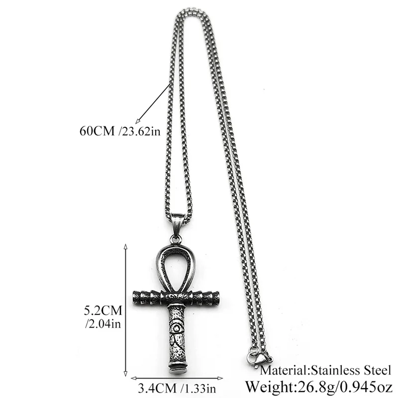 Auge des Ra Horus Ankh Kreuz Anhänger Halsketten für Frauen Männer Edelstahl Silber Farbe Mythologie Ägyptische Augen Symbol Schmuck – Detail 3