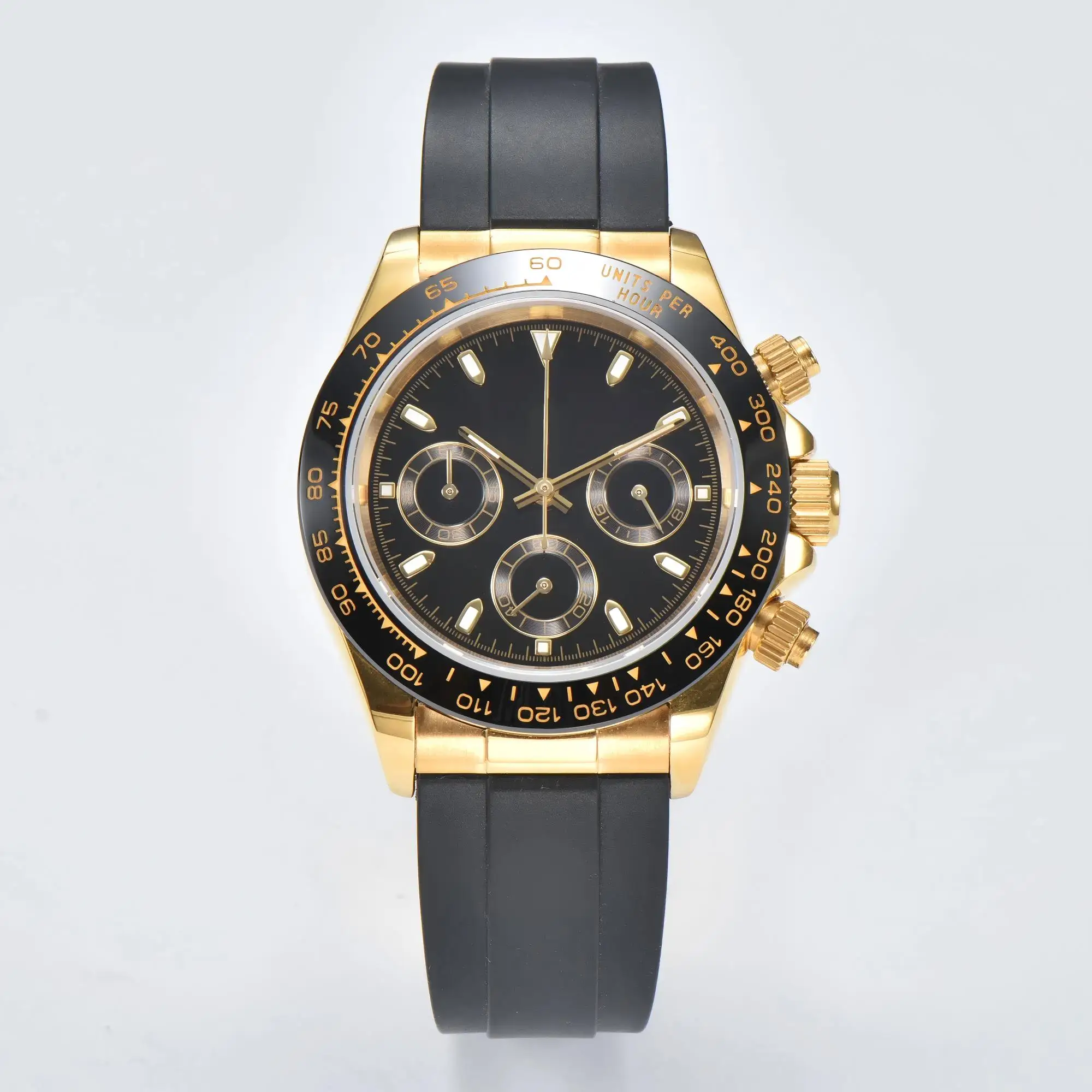 Relojes de pulsera de cuarzo VK63 de lujo para hombre de 39 mm con correa de caucho y caja de oro rosa y cronógrafo con movimiento de cuarzo japonés VK63