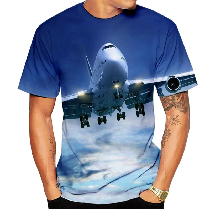 Fashion 3d Print Airplane T-shirt Men Women Casual Aircraft Graphic Short-sleeved Tees Summer Street Tops Oversized T Shirt