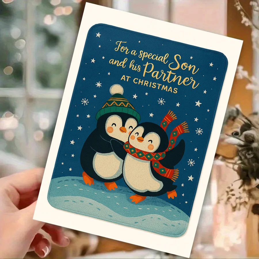 1pc Christmas card for son and his partner, cute penguin holiday card, couple's parents' family gift