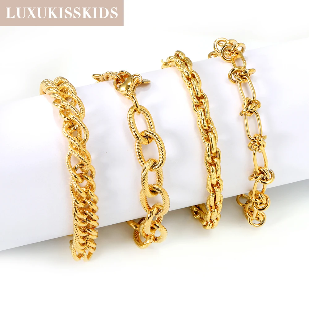 LUXUKISSKIDS Man Bracelets Accessories Stainless Steel Chunky Link Chains Gold Plated Bracelet Minimalist Gifts for Woman/Girls