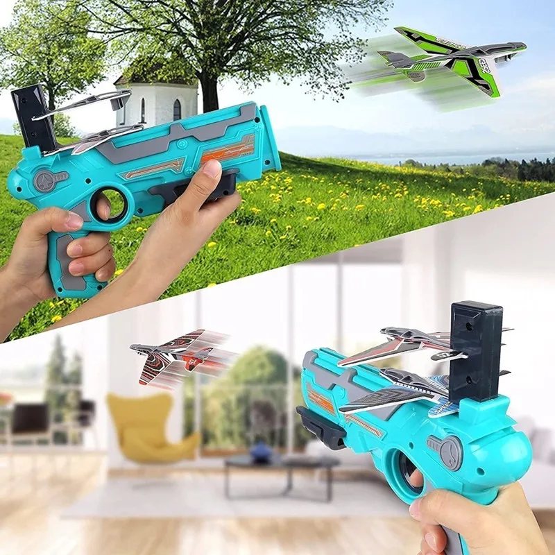 Airplane Toy Bubble Catapult Plane Kids Shooting Glider Foam Planes Game Outdoor Sports Launcher Toys for Children Boys Gifts