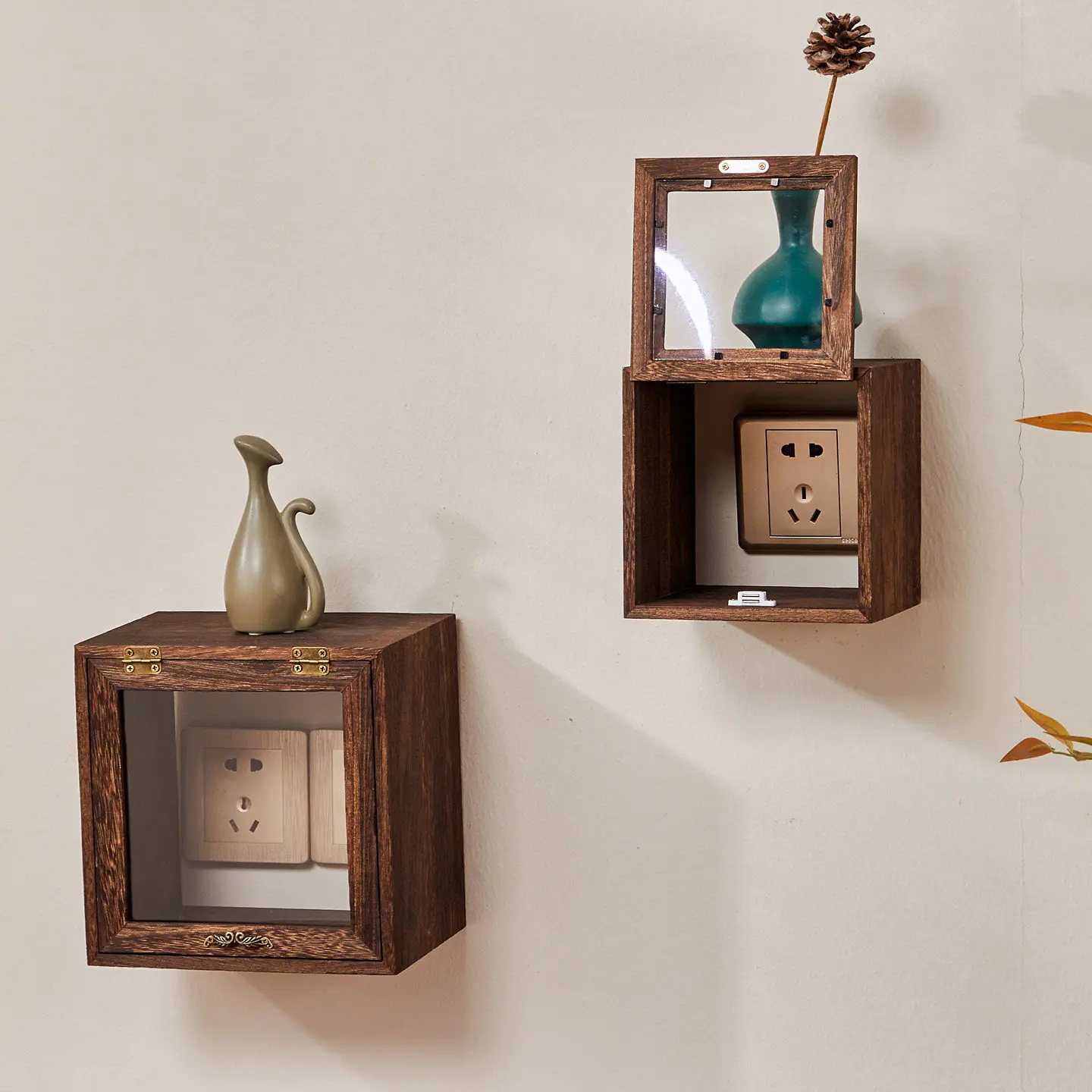 Wood Switch Plate Cover Socket Decor Frame Anti‑Electric Shock Protector Wall Hole Concealment Trim Aesthetic Wall Decoration