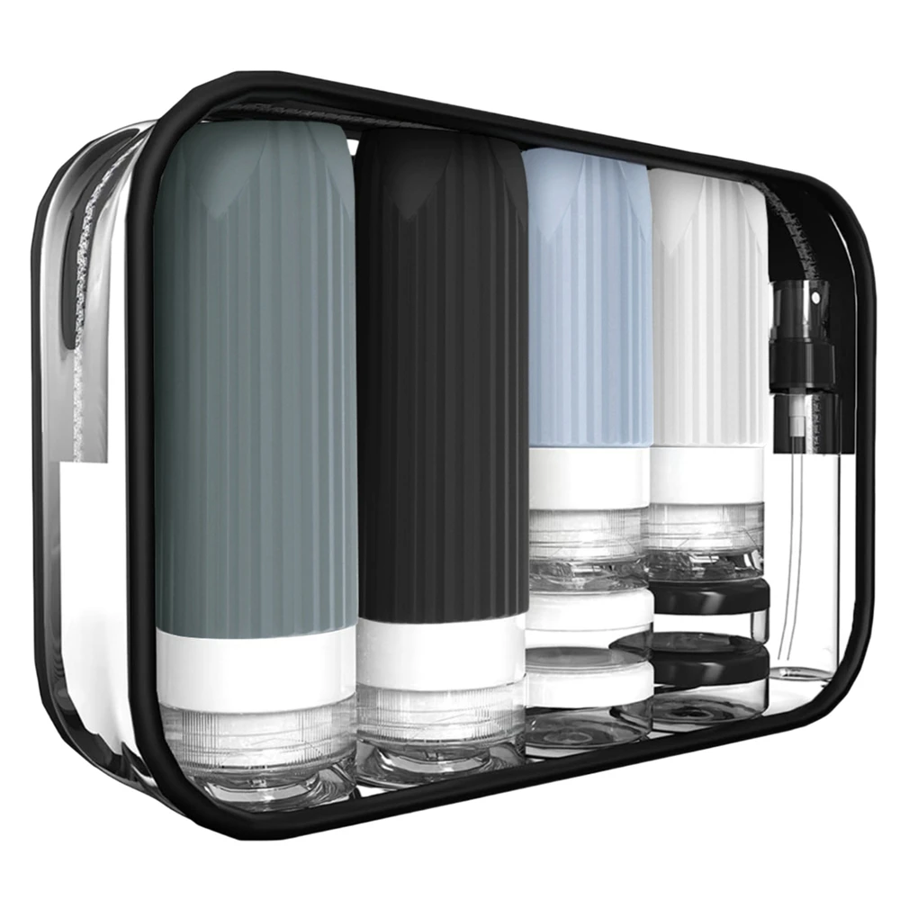 

Набор силиконовых флаконов для путешествий, 17 предметов: портативные контейнеры для косметики, шампуня и других средств.