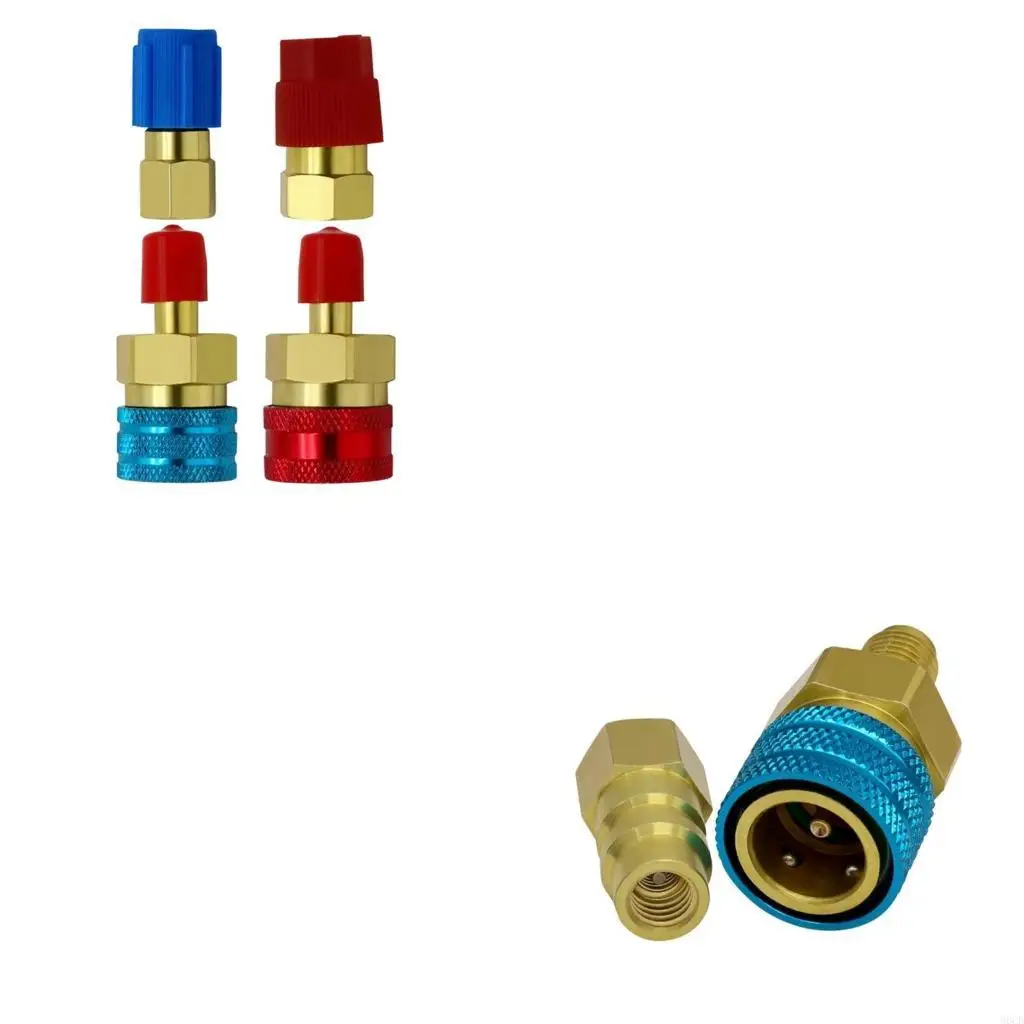 M6CB R1234YF Adapter Set Cooling Systems Maintenance Kits High and Low Pressure Quick Coupling Adapters Set Copper Texture