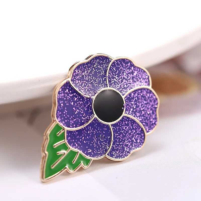 

“Lest We Forget” Shiny Purple Poppy Badge Fashion Collection Exquisite Flower Enamel Pin Hat Backpack Coat Lapel Pin Party Gifts