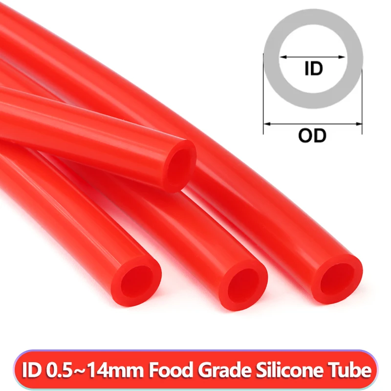 2/5m Food Grade Silicone Tube Red Diameter 0.5mm - 14mm Highly Transparent Capillary Odorless Flexible Silicone Rubber Hose
