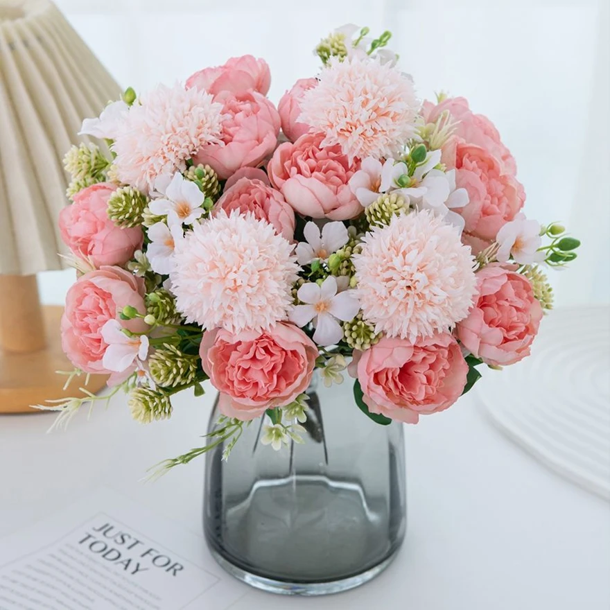 

Artificial Flowers Peony Silk Wedding Wreath Home Room Vase Table Decor Bridal Bouquet Festival Outdoor Yard Garden Diy Gift Box