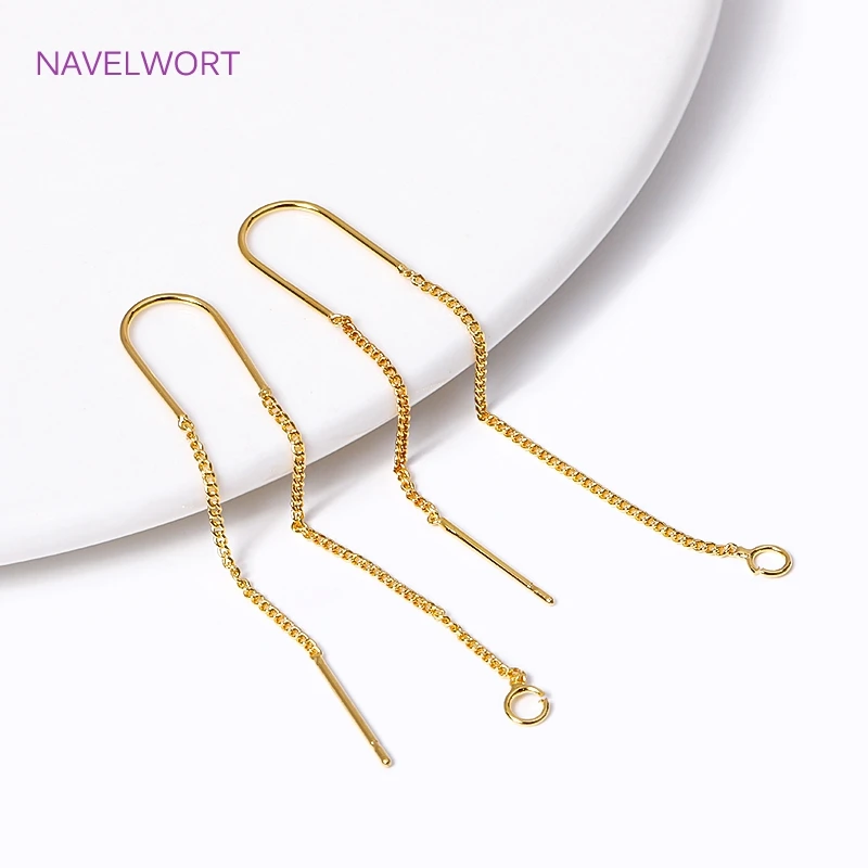 18K Gold Plated Brass With Center U-Bar And Open Ring Cable Chain Ear Thread Ear Wire Earrings DIY Earring Making Supplies