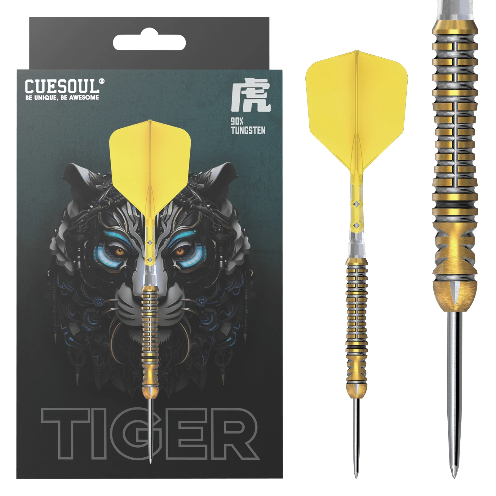 

CUESOUL Chinese Zodiac ‘TIGER’23g Steel Tip 90% Tungsten Dart Set with Titanium Coated and Integrated ROST T19 Flight