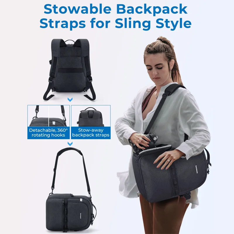 BAGSMART-Sac à dos pour appareil photo reflex numérique, étui de voyage antivol, adapté à Sony, IL, Intérieur o, prolifération avec plusieurs moyens