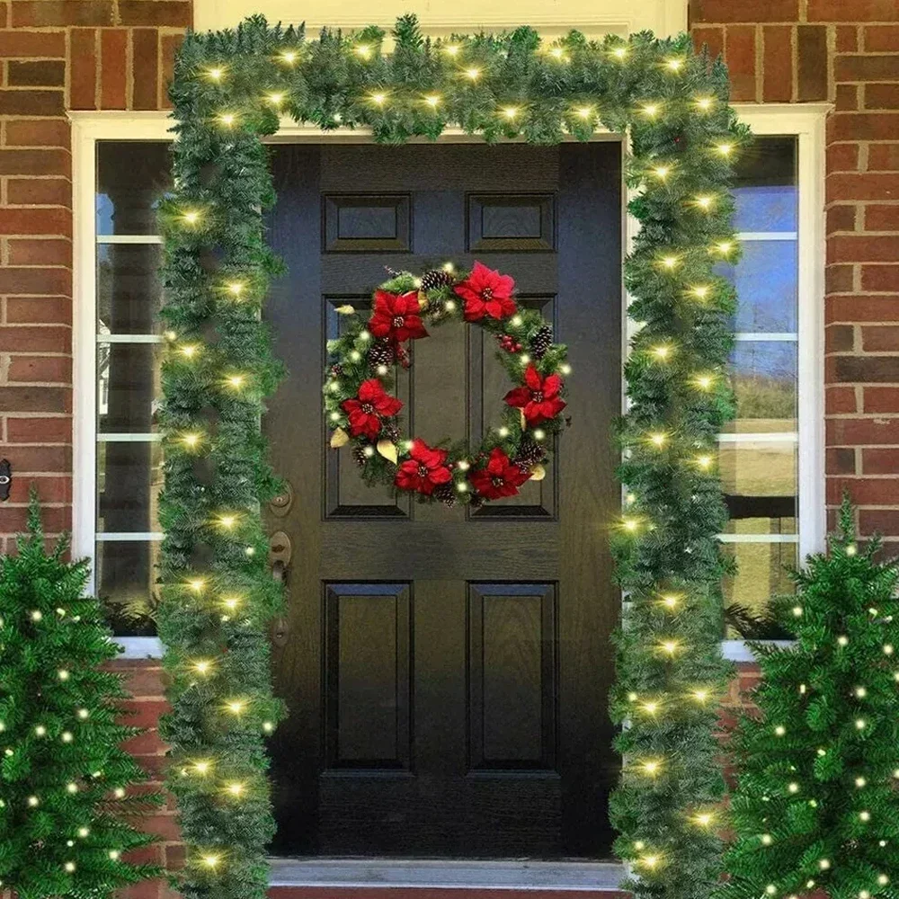 Christmas LED Rattan Garland Decorative For Staircase Fireplace Door Hanging Christmas Ornaments Xmas Tree Rattan Banner Pendant