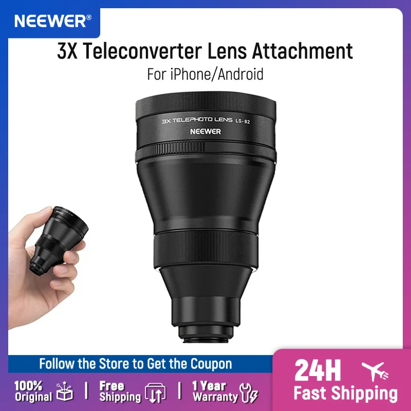 Objectif Téléconvertisseur NEEWER 3X pour iPhone 17 Pro / Pro Max, Xiaomi, OPPO, VIVO, Smartphones Android et Appareils Photo Téléobjectifs