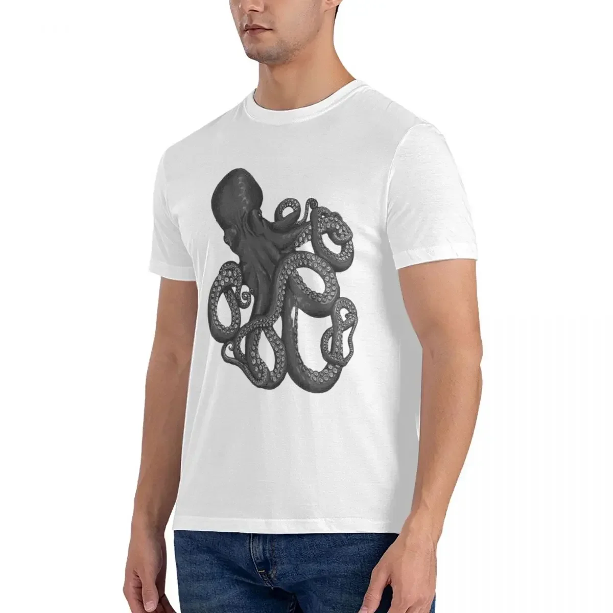 100% Cotton Realistic Octopus Two Tone Tri-blend T-shirt Men's Classic Oversized T Shirt Men crew Neck Summer Shirts Tops S-6XL