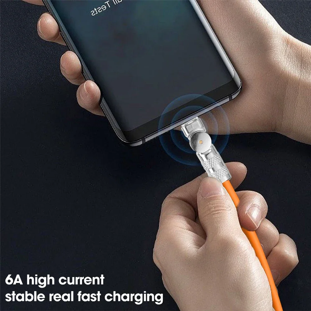 180 Degree Rotation Elbow Mobile Phone Cables 120W 6A Fast Charging Wire Cord with Light USB Type C Micro USB Data Line