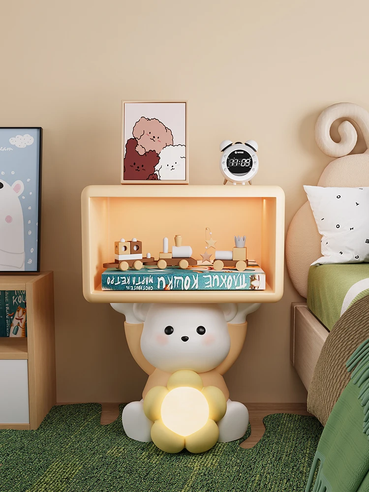 Nordic Home Decor Creative Cartoon Bear Night Stand Cream Style Children's Bedroom Furniture Bedside Table Bedhead Storage Rack