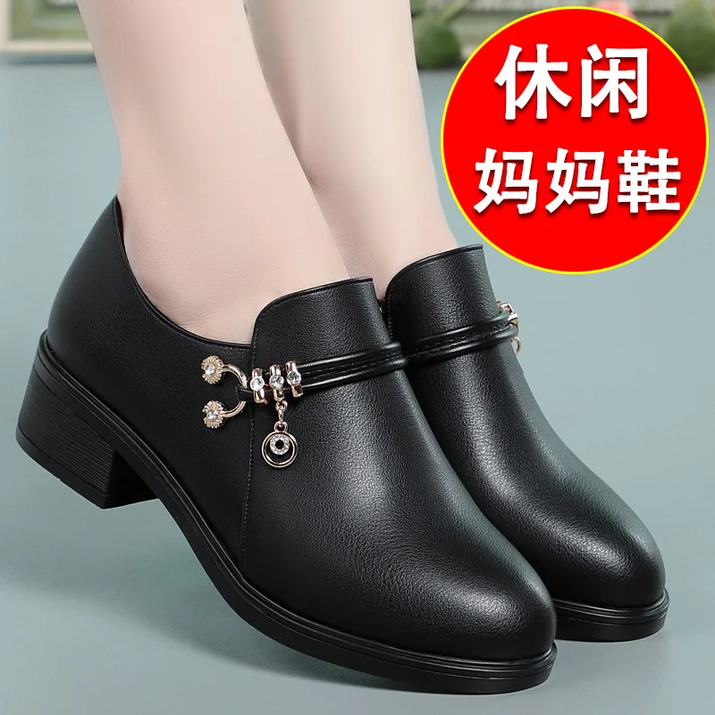 2024 Spring Autumn Women\'s Wedges Pumps Fashion Pumps Single Casual Shoes Mother Office Soft High Heels Leather  Size 35-42