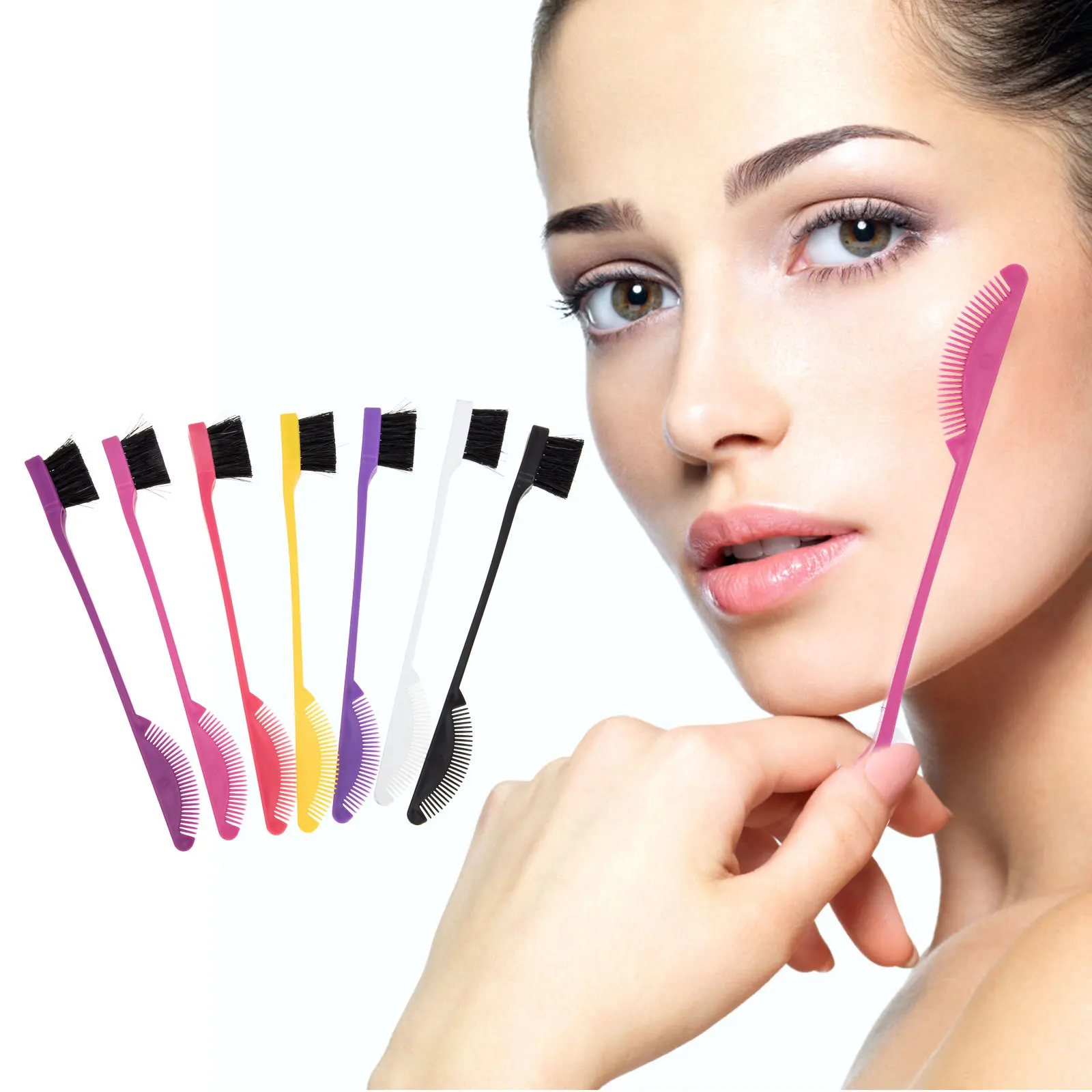 7 قطعة فرش ماكياج الحاجب حافة مشط رمش فرشاة صبغ الشعر فرشاة شعري النحت أداة المحمولة مجموعة السفر #2