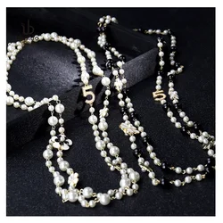 Imitation Pearl Long Necklace for Woman Sweater Chain Flower Woman Neckalces Luxury Jewelry