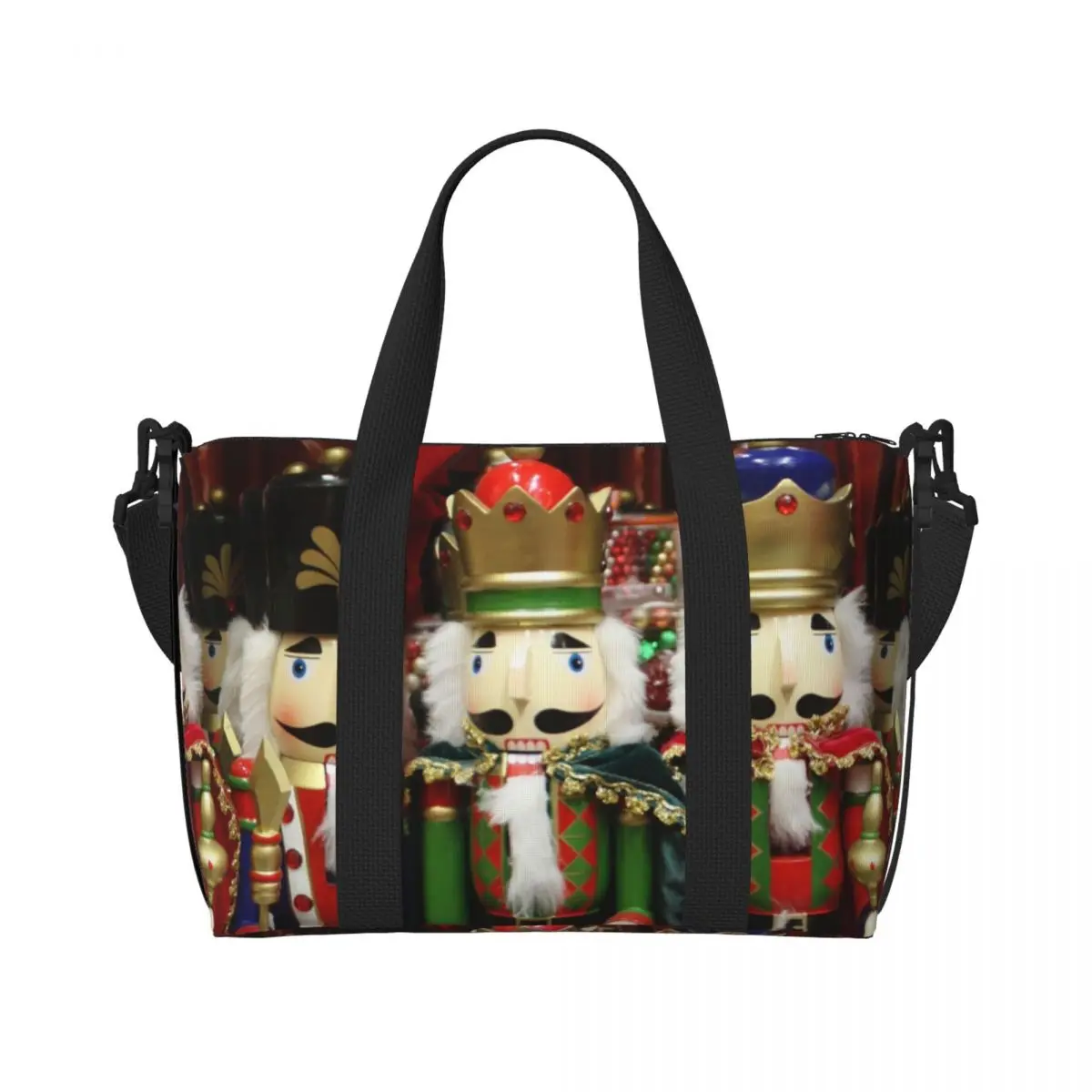 Custom Nutcracker Soldiers Beach Tote Bag for Women Christmas Presents Large Compartment Beach Gym Travel Bags