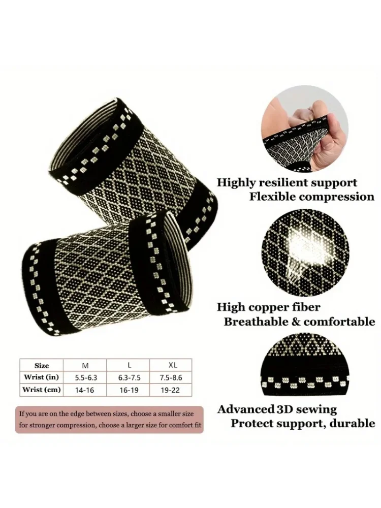 1pc Order Plus Size Copper Wrist Compression Sleeves, Compression Wristbands, and Men's and Women's Sports Elastic Wristbands