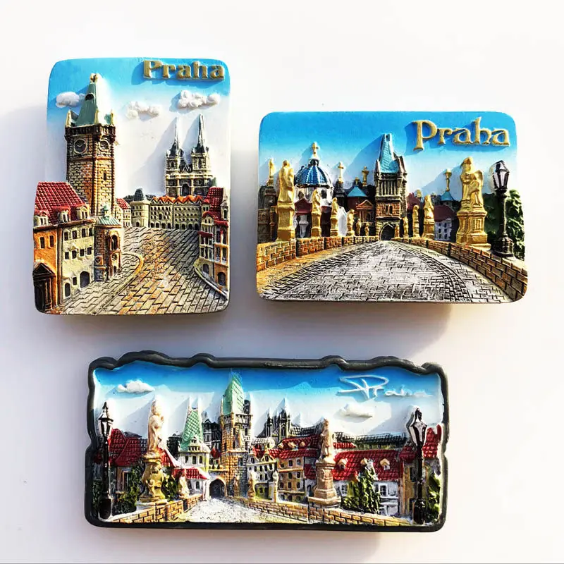 Prague Square Street View Creative Magnet Refrigerator Sticker Gift Czech Travel Memorial Decoration Crafts Message Sticker