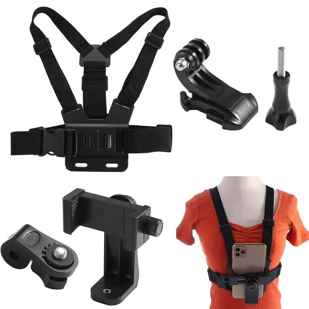 

Adjustable Phone Chest Harness Holder Release of Hands Rotating Chest Strap Fixation Bracket Elastic Strong Stability