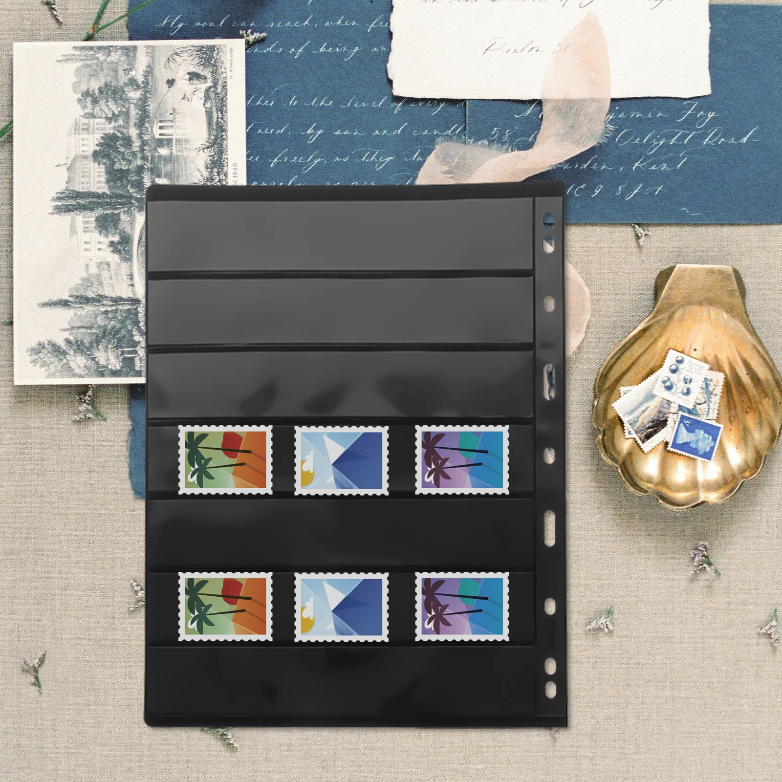 

Stamp Album Collecting Supplies Transparent Stock Pages Holders Postcard Coin Cards Storage Organizer Black Keychain Case