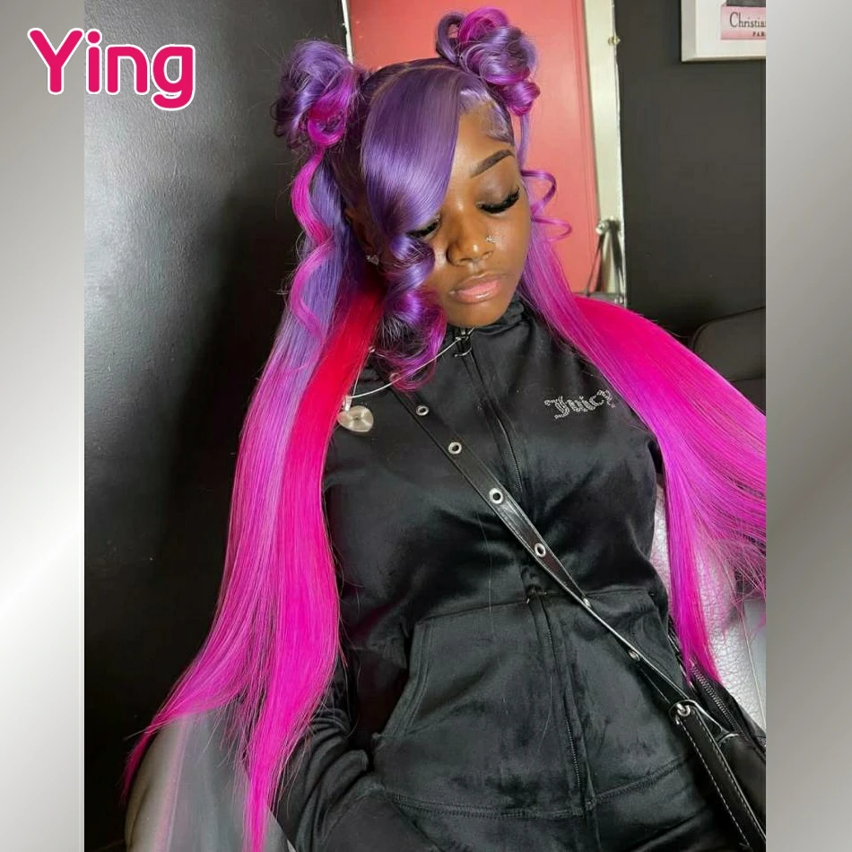 

Omber Purple Rose Pink Colored Bone Straight 13x4 Lace Front Wigs Human Hair PrePlucked 13x6 Lace Frontal Wigs For Black Women