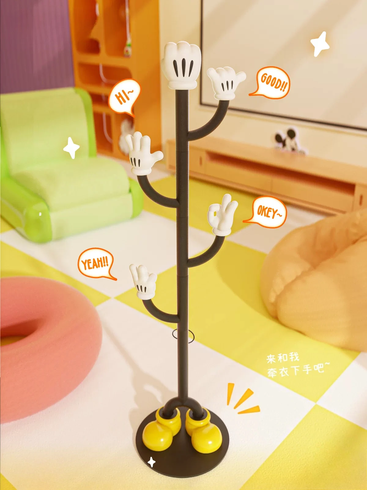 Hundred-handed coat rack ornament, living room hanging bag rack, floor-to-ceiling light luxury creative hanger